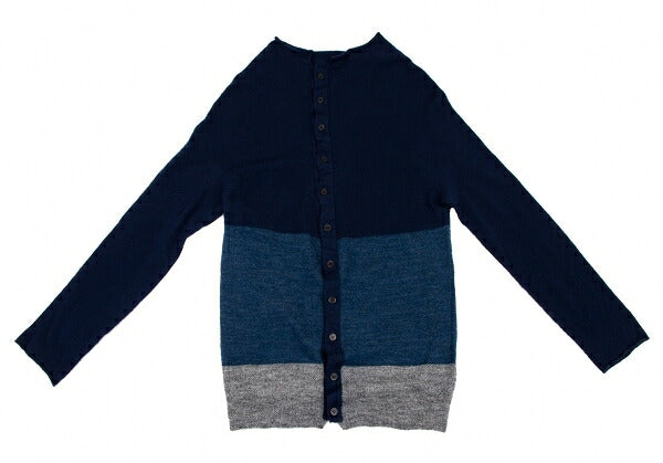 Y's Wool Color Block Knit Cardigan Blue Gray Size 2