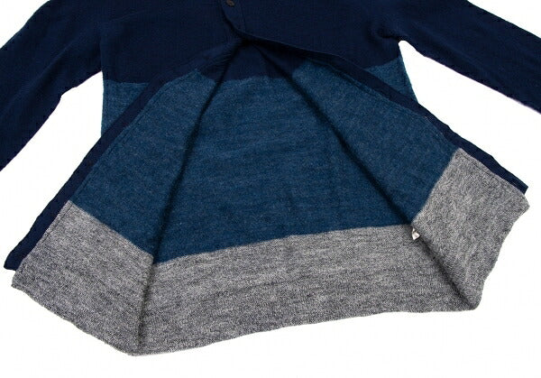 Y's Wool Color Block Knit Cardigan Blue Gray Size 2