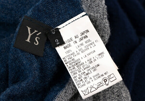 Y's Wool Color Block Knit Cardigan Blue Gray Size 2