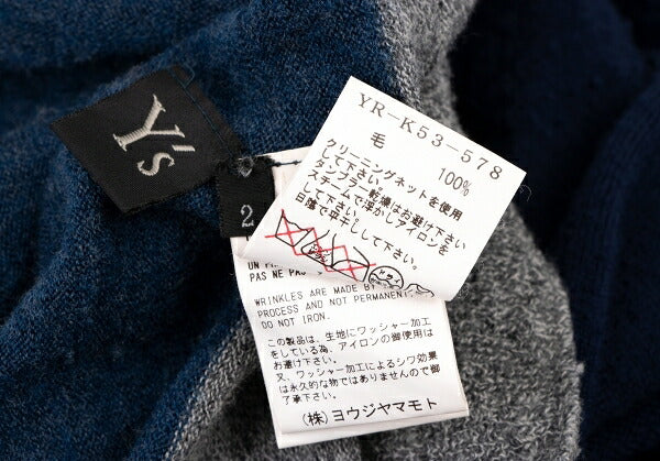 Y's Wool Color Block Knit Cardigan Blue Gray Size 2