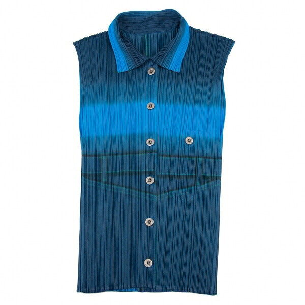 PLEATS PLEASE Pleats Denim Transfer Tank Top Blue Size 3
