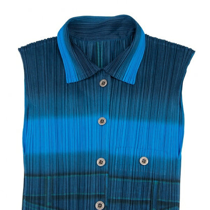 PLEATS PLEASE Pleats Denim Transfer Tank Top Blue Size 3
