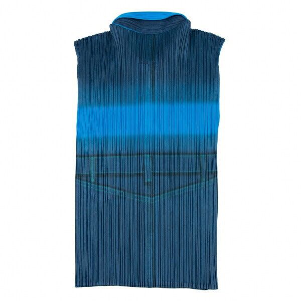PLEATS PLEASE Pleats Denim Transfer Tank Top Blue Size 3