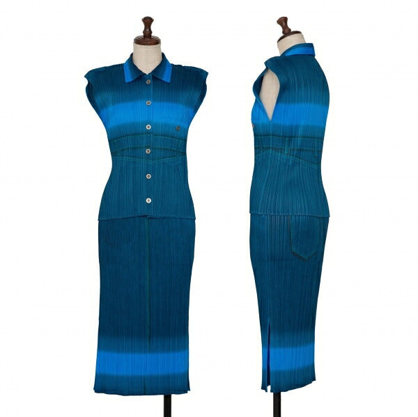 PLEATS PLEASE Pleats Denim Transfer Tank Top Blue Size 3