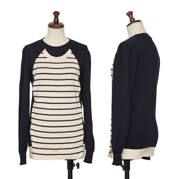 COMME des GARCONS Border Knit Sweater Navy Ivory Size S