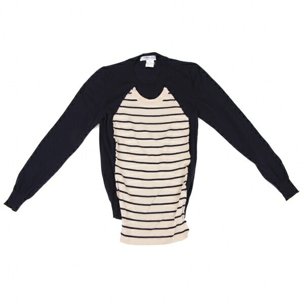 COMME des GARCONS Border Knit Sweater Navy Ivory Size S