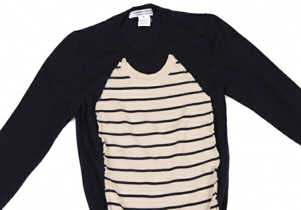 COMME des GARCONS Border Knit Sweater Navy Ivory Size S