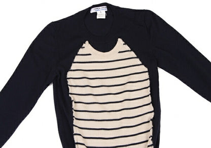 COMME des GARCONS Border Knit Sweater Navy Ivory Size S