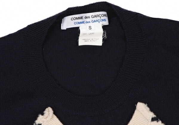 COMME des GARCONS Border Knit Sweater Navy Ivory Size S