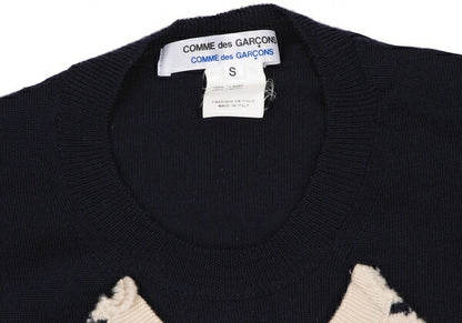 COMME des GARCONS Border Knit Sweater Navy Ivory Size S