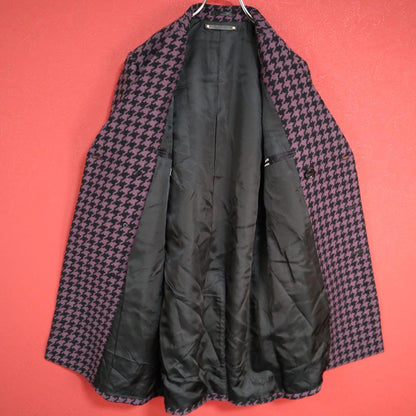 Paul Smith Purple Silk Houndstooth Collarless DB Coat Size M