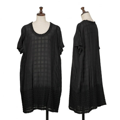 ISSEY MIYAKE HaaT Lace Trim Check Tunic Black Blouse Size 3