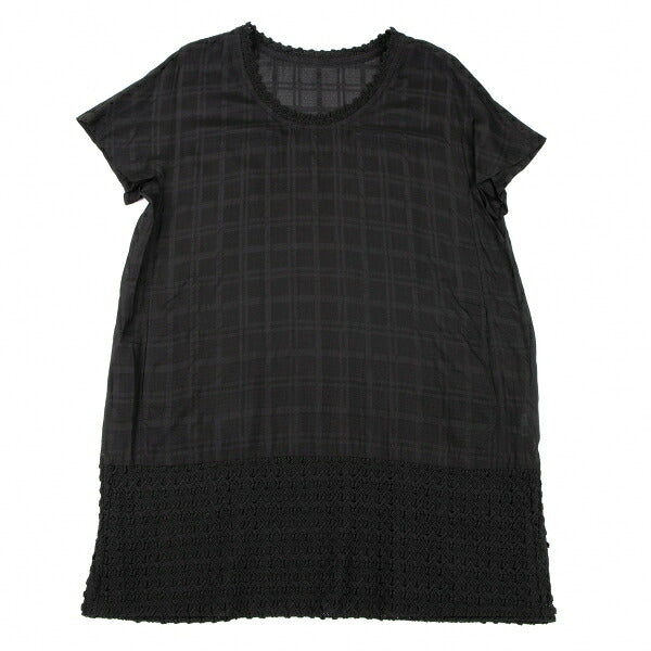 ISSEY MIYAKE HaaT Lace Trim Check Tunic Black Blouse Size 3