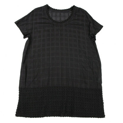 ISSEY MIYAKE HaaT Lace Trim Check Tunic Black Blouse Size 3
