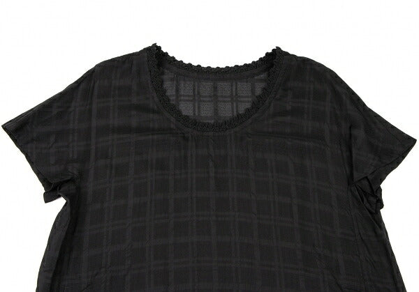 ISSEY MIYAKE HaaT Lace Trim Check Tunic Black Blouse Size 3