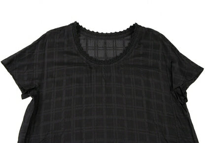 ISSEY MIYAKE HaaT Lace Trim Check Tunic Black Blouse Size 3