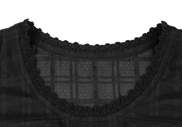 ISSEY MIYAKE HaaT Lace Trim Check Tunic Black Blouse Size 3