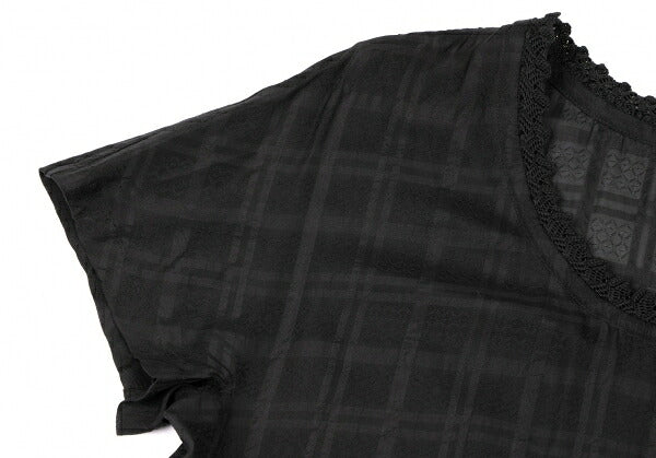 ISSEY MIYAKE HaaT Lace Trim Check Tunic Black Blouse Size 3