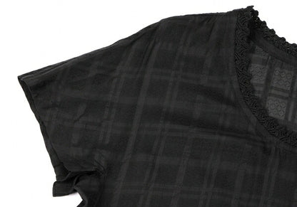 ISSEY MIYAKE HaaT Lace Trim Check Tunic Black Blouse Size 3