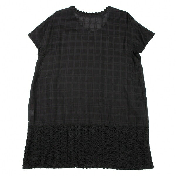 ISSEY MIYAKE HaaT Lace Trim Check Tunic Black Blouse Size 3