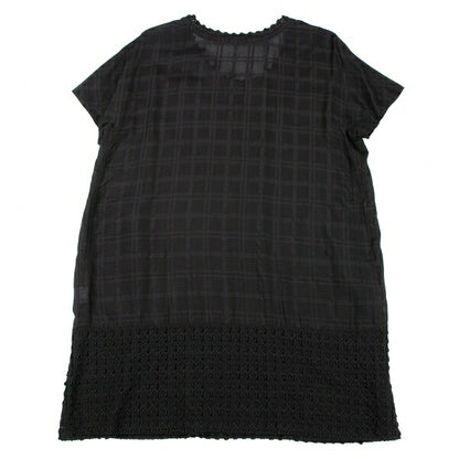 ISSEY MIYAKE HaaT Lace Trim Check Tunic Black Blouse Size 3