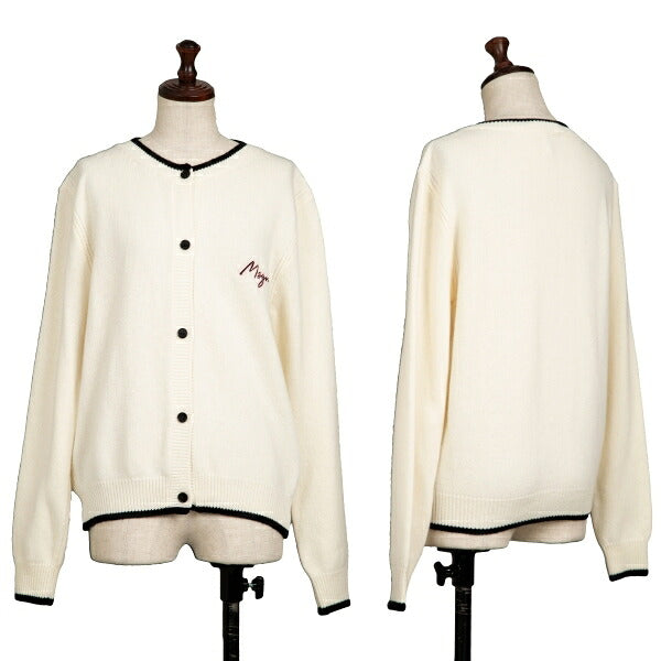 MSGM Wool Cashmere Logo Embroidered Cardigan White Size S