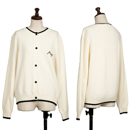 MSGM Wool Cashmere Logo Embroidered Cardigan White Size S