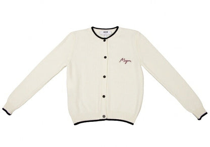 MSGM Wool Cashmere Logo Embroidered Cardigan White Size S