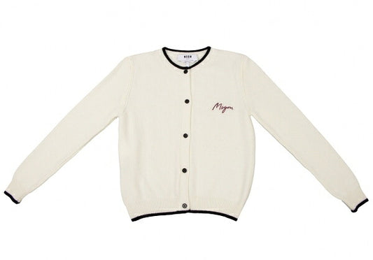 MSGM Wool Cashmere Logo Embroidered Cardigan White Size S