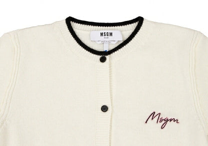 MSGM Wool Cashmere Logo Embroidered Cardigan White Size S