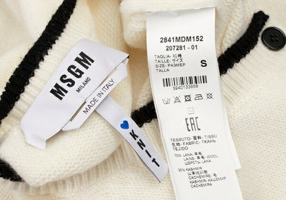 MSGM Wool Cashmere Logo Embroidered Cardigan White Size S