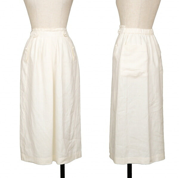 ISSEY MIYAKE Covered Button Pleated Linen Skirt White Size S