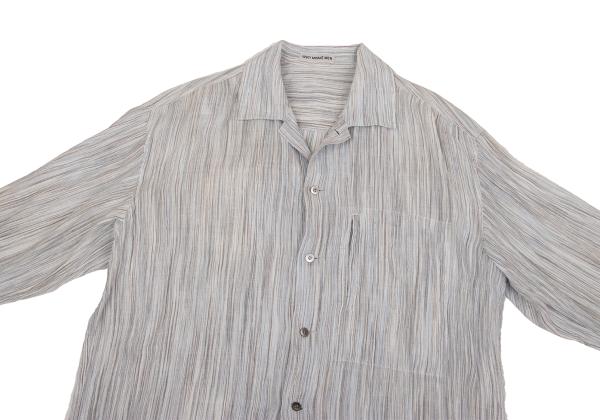 ISSEY MIYAKE MEN Crinkled Stripe Open Shirt Blue Size L