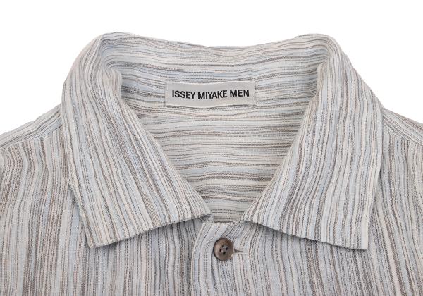 ISSEY MIYAKE MEN Crinkled Stripe Open Shirt Blue Size L