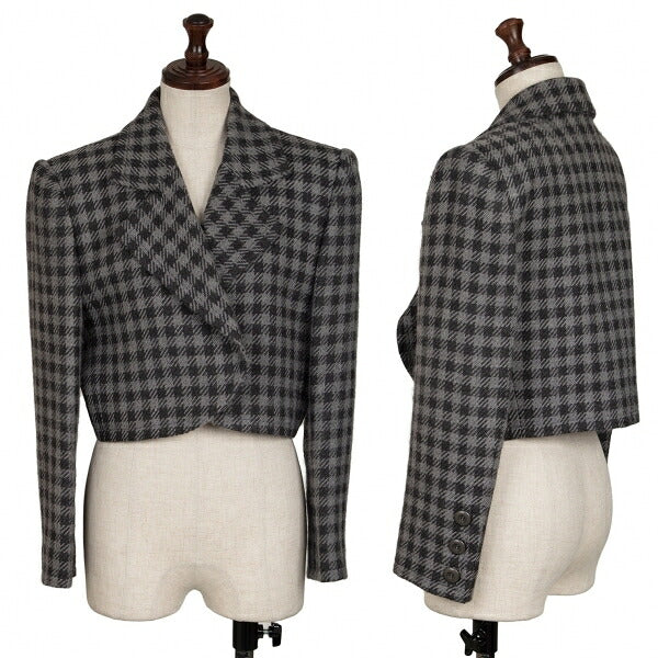 GIVENCHY Wool Check Buttonless Short Jacket Gray Size 8
