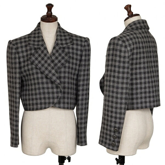 GIVENCHY Wool Check Buttonless Short Jacket Gray Size 8