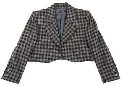 GIVENCHY Wool Check Buttonless Short Jacket Gray Size 8