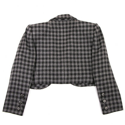 GIVENCHY Wool Check Buttonless Short Jacket Gray Size 8