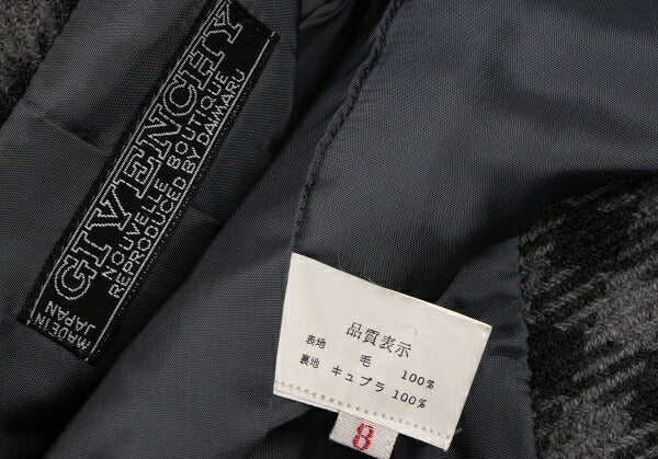 GIVENCHY Wool Check Buttonless Short Jacket Gray Size 8
