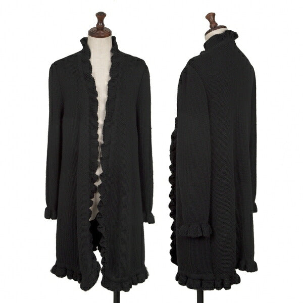 GIVENCHY Wool Ruffle Long Cardigan Black Size M