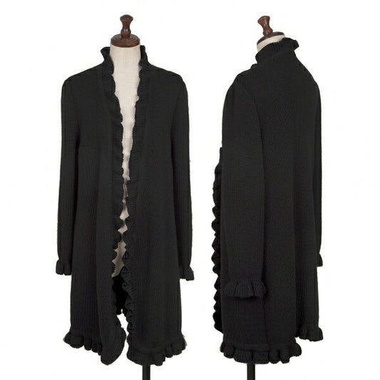 GIVENCHY Wool Ruffle Long Cardigan Black Size M