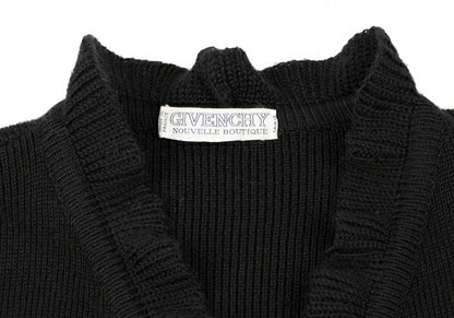GIVENCHY Wool Ruffle Long Cardigan Black Size M