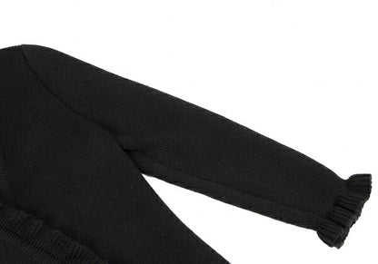 GIVENCHY Wool Ruffle Long Cardigan Black Size M