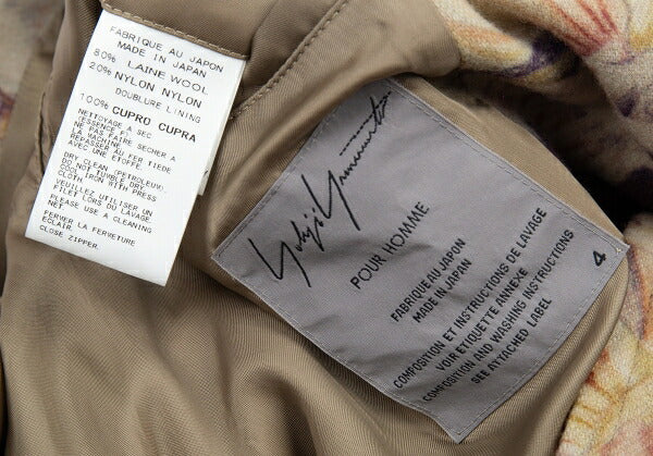 Yohji Yamamoto POUR HOMME Floral Wool Mods Coat Beige Size 4