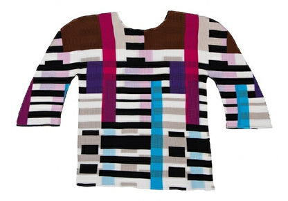 ISSEY MIYAKE me Color Block 3/4 Sleeve Pleats Top Size F