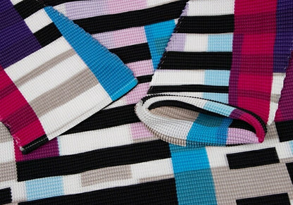 ISSEY MIYAKE me Color Block 3/4 Sleeve Pleats Top Size F