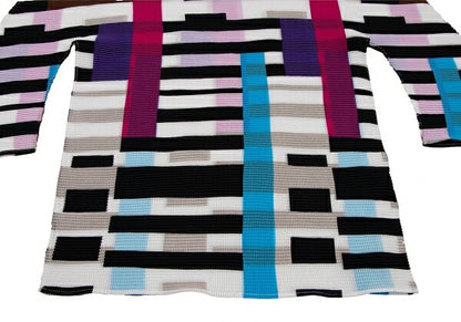 ISSEY MIYAKE me Color Block 3/4 Sleeve Pleats Top Size F