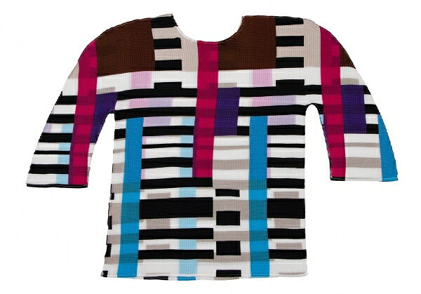 ISSEY MIYAKE me Color Block 3/4 Sleeve Pleats Top Size F