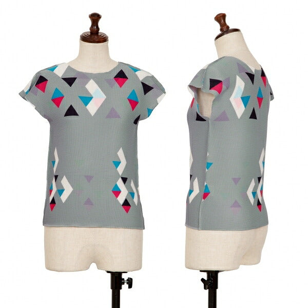 ISSEY MIYAKE me Triangle Print Box Pleat T-Shirt Gray Size F