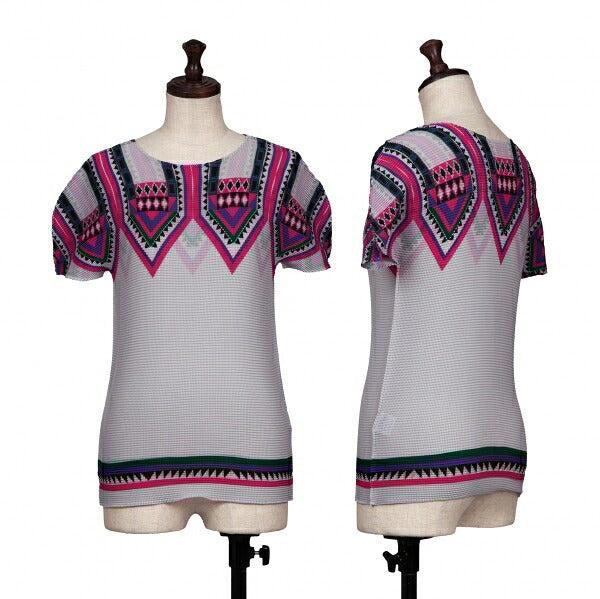 ISSEY MIYAKE me Print Stretch Pleats T-Shirt Gray Size F